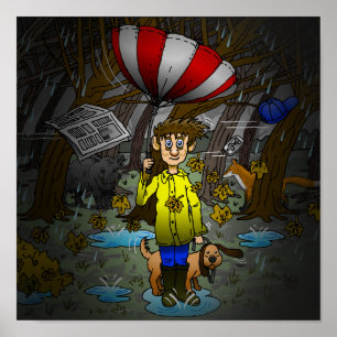 Poster Carte de jour pluvieuse et venteuse