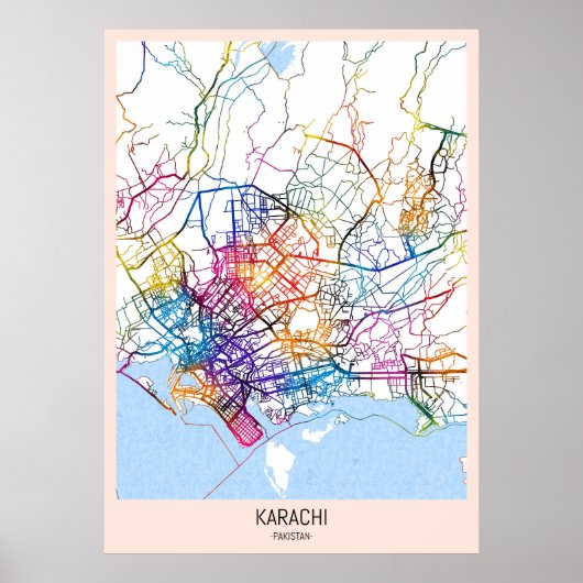 Poster Carte de Karachi Pakistan (Devant)