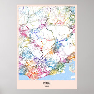 Poster Carte de Kobe Japon