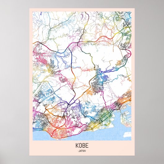 Poster Carte de Kobe Japon (Devant)