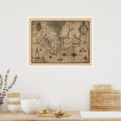 Poster Carte de la baie de Chesapeake Virginia 1590 (Cuisine)