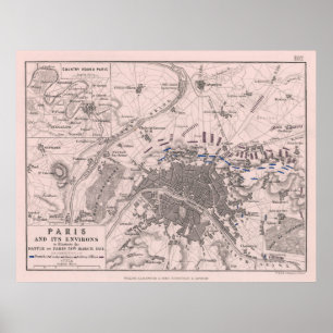 Poster Carte de la bataille vintage de Paris (1814)