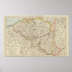 Poster Carte de la Belgique et du Luxembourg