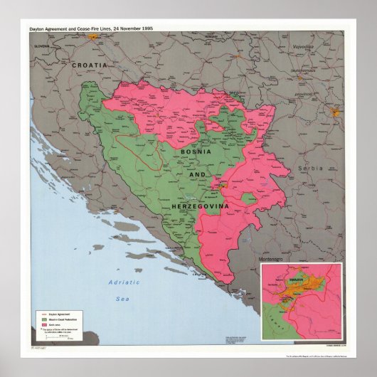 Poster Carte de la Bosnie-Herzégovine - 1995 (Devant)