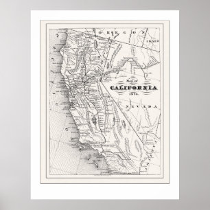 Poster Carte de la Californie à partir de 1876