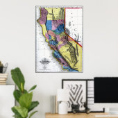 Poster Carte de la Californie de 1851 (Bureau à domicile)