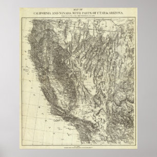 Poster Carte de la Californie et du Nevada