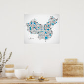 Poster Carte de la Chine | Crystal Diamond Style Artwork (Cuisine)