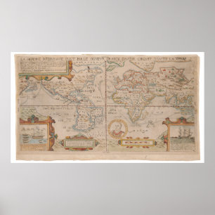 Poster Carte de la circumnavigation de Drake du globe