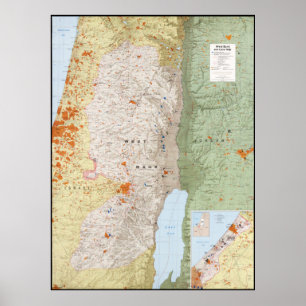 Poster Carte de la Cisjordanie et de la bande de Gaza