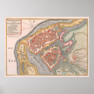 Poster Carte de la Colombie de Carthagène Vintage (1766)