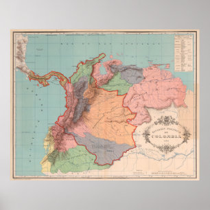 Poster Carte de la Colombie Vintage (1890)