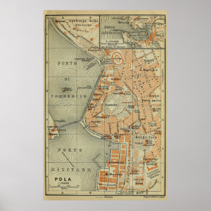 Poster Carte de la Croatie Pula vintage (1911)