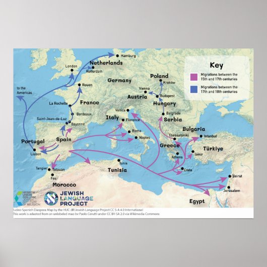 Poster carte de la diaspora judéo-espagnole (Devant)