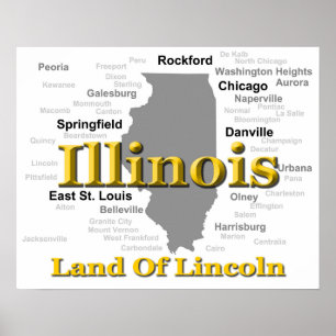 Poster Carte de la Fierté d'État de l'Illinois Silhouette