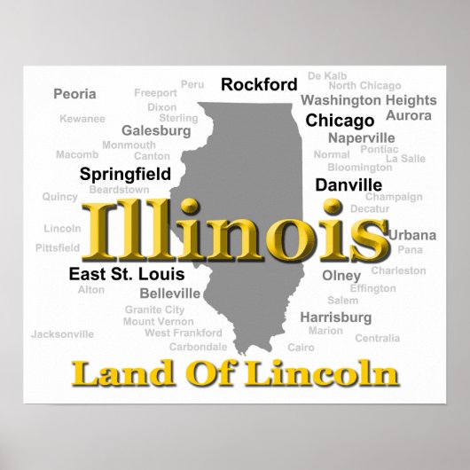 Poster Carte de la Fierté d'État de l'Illinois Silhouette (Devant)