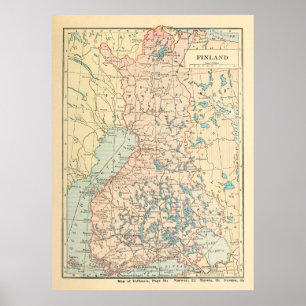 Poster Carte de la Finlande ancienne (1923) Atlas finland