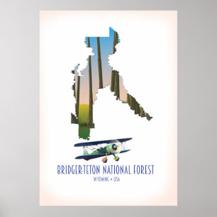 Poster carte de la forêt nationale de Bridger-Teton, Wyom