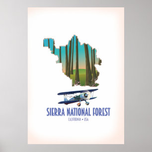 Poster carte de la forêt nationale de Sierra Californie É