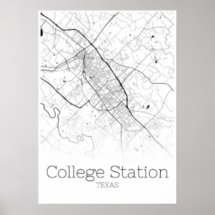 Poster Carte de la gare de College - Texas - Carte de la