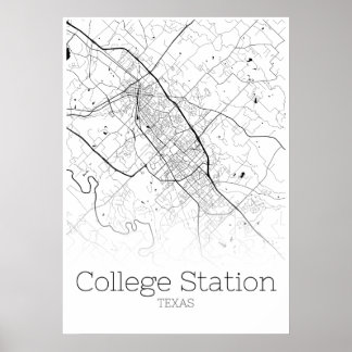 Poster Carte de la gare de College - Texas - Carte de la