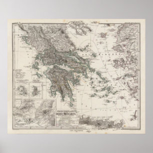 Poster Carte de la Grèce par Stieler