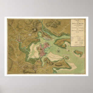 Poster Carte de la guerre à Boston - 1776