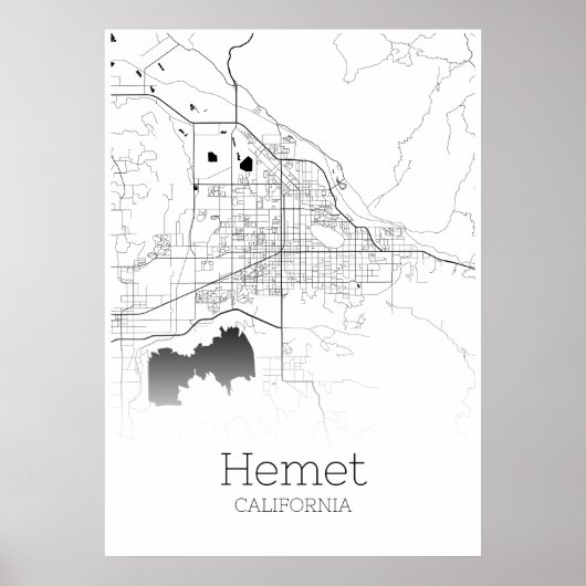 Poster Carte de la hemet - Californie - Carte de ville Po (Devant)