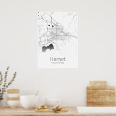 Poster Carte de la hemet - Californie - Carte de ville Po (Cuisine)