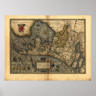 Poster Carte de la Hollande 1570 - Abraham Ortelius