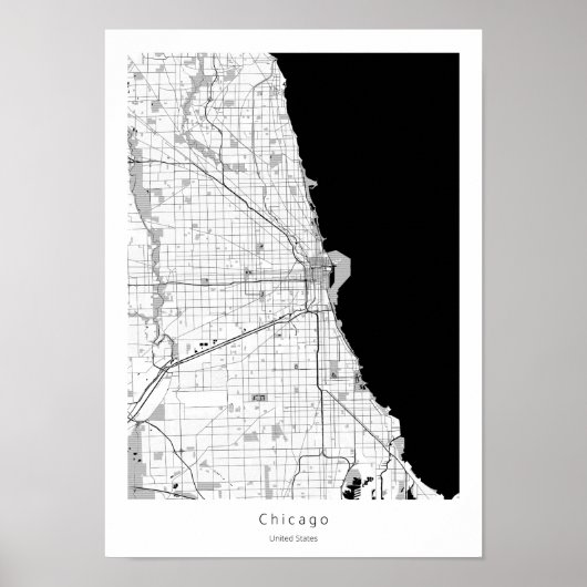 Poster Carte de la ligne noire et blanche de Chicago Mode (Devant)