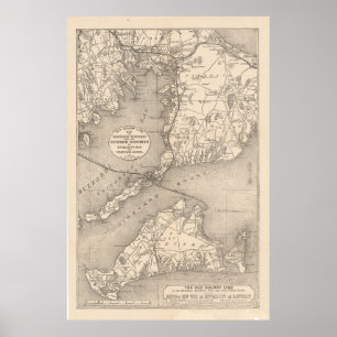 Poster Carte de la ligne vintage de Cape Cod Old Colony (