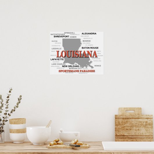 Poster Carte de la Louisiane State Pride Silhouette (Cuisine)