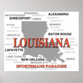 Poster Carte de la Louisiane State Pride Silhouette (Devant)