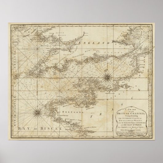 Poster Carte de la Manche britannique (Devant)