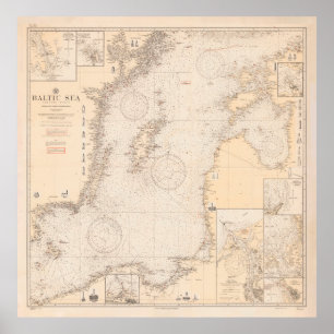 Poster Carte de la mer Baltique ancienne (1923)