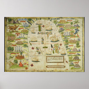 Poster Carte de la mer de Chine, fac-similé de 'Miller At