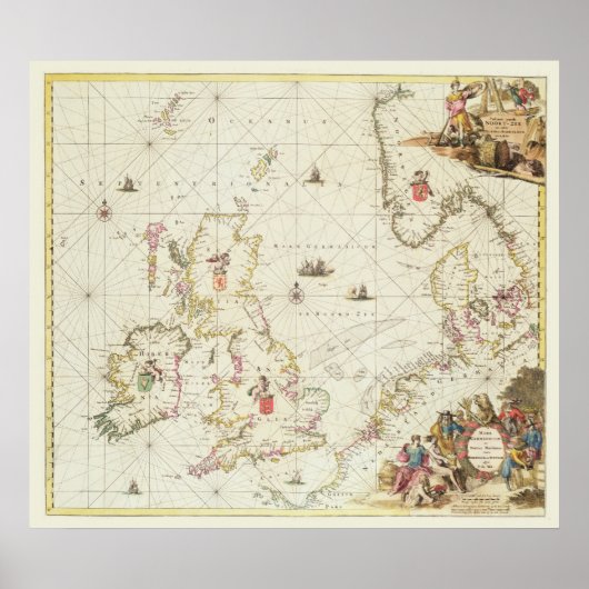 Poster Carte de la mer du Nord, vers 1675 (Devant)