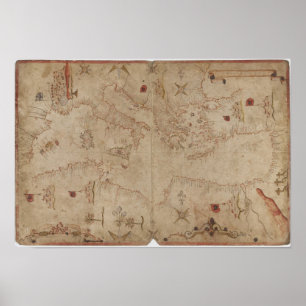 Poster Carte de la mer Méditerranée