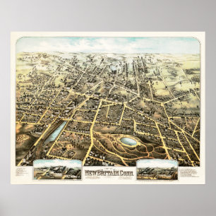 Poster Carte de la Nouvelle-Bretagne, Connecticut de 1875