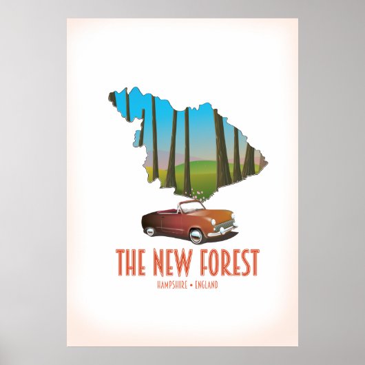 Poster Carte de la nouvelle forêt Hampshire Angleterre (Devant)