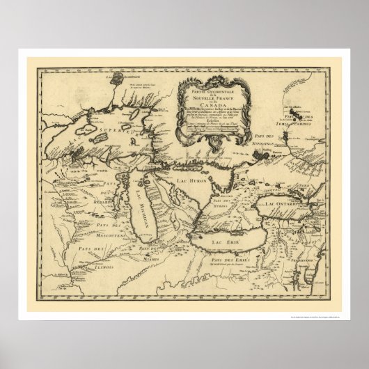 Poster Carte de la Nouvelle-France Canada 1755 (Devant)