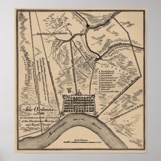 Poster Carte de la Nouvelle-Orléans 1798 (Devant)