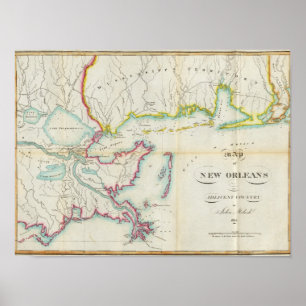 Poster Carte de la Nouvelle-Orléans et de pays limitroph