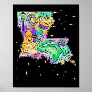 Poster Carte de la Nouvelle-Orléans Louisiane Mardi Gras