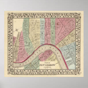 Poster Carte de la Nouvelle-Orléans par Mitchell