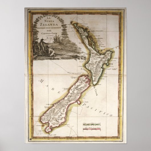 Poster Carte de la Nouvelle-Zélande (Devant)