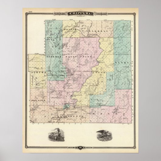 Poster Carte de la partie sud du comté de Chippewa (Devant)