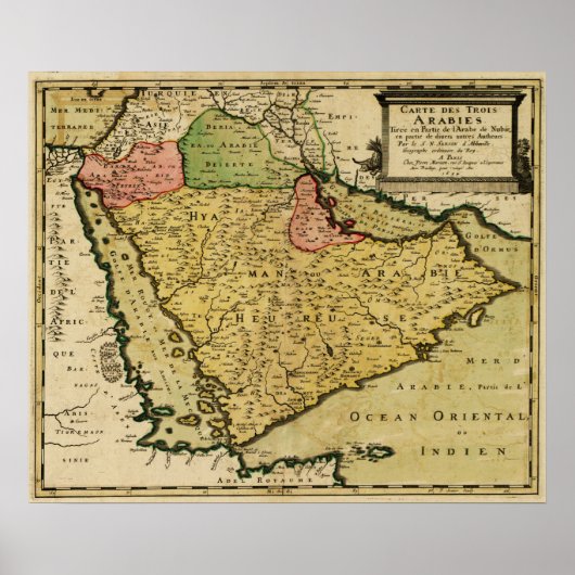 Poster Carte de la péninsule arabe du Moyen-Orient (Devant)
