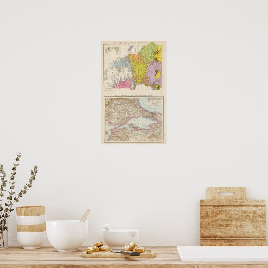 Poster Carte de la péninsule des Balkans et de Constantin (Cuisine)